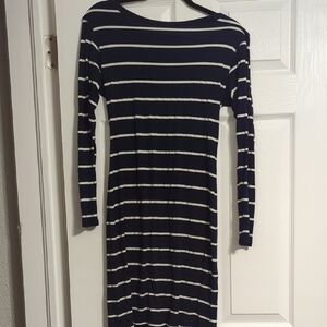 Loveappella Navy and Cream Striped Long Sleeve Dress